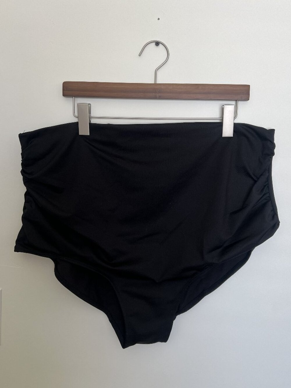 Black Ruched High Waist Swim Bottoms